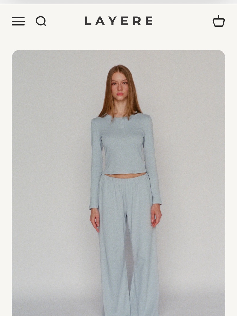 Layere Light Blue Lounge Set - Long Sleeve Top & Wide Pants